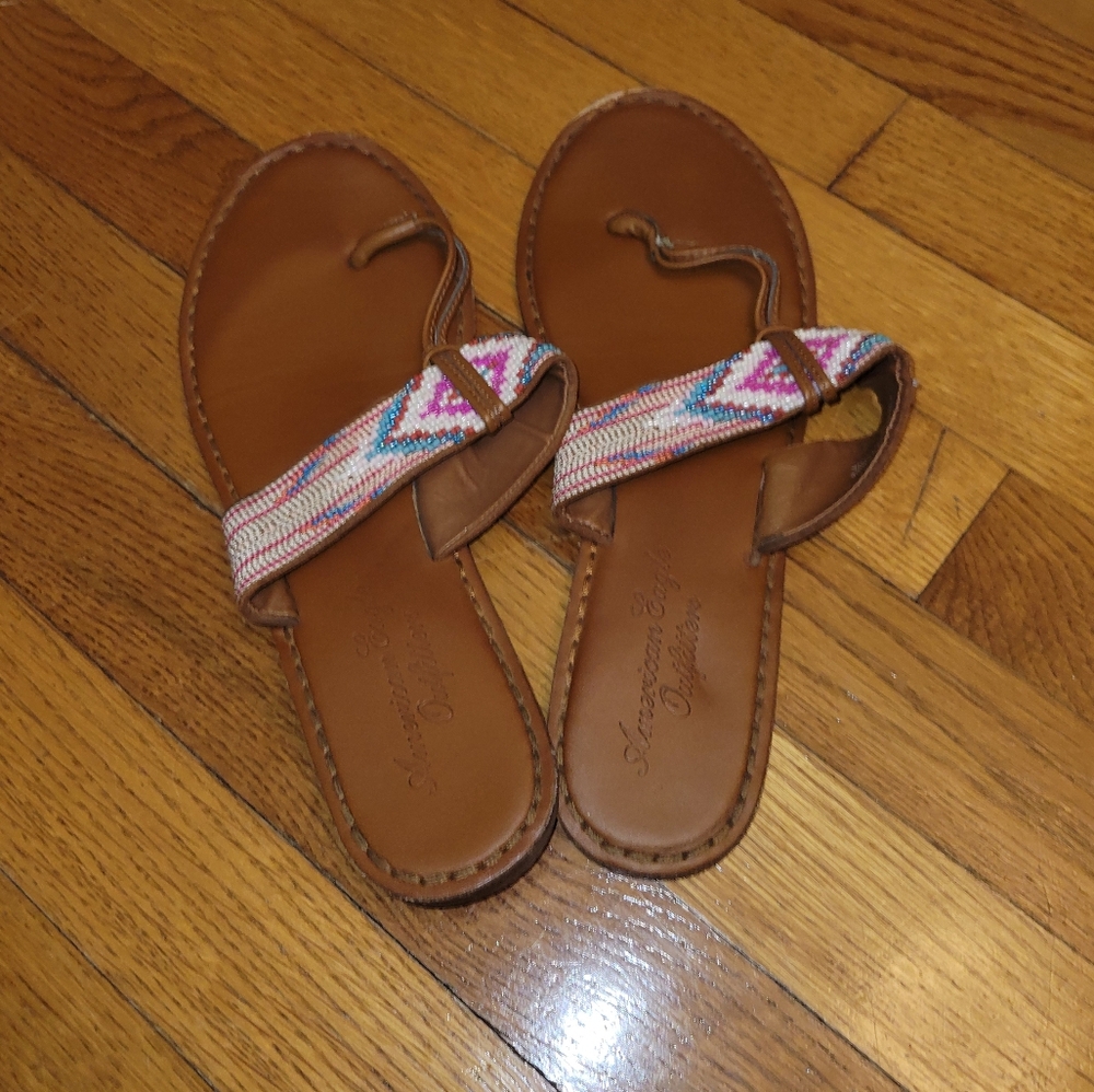 American Eagle Beaded Multi-Color Thong Sandals sz. 10